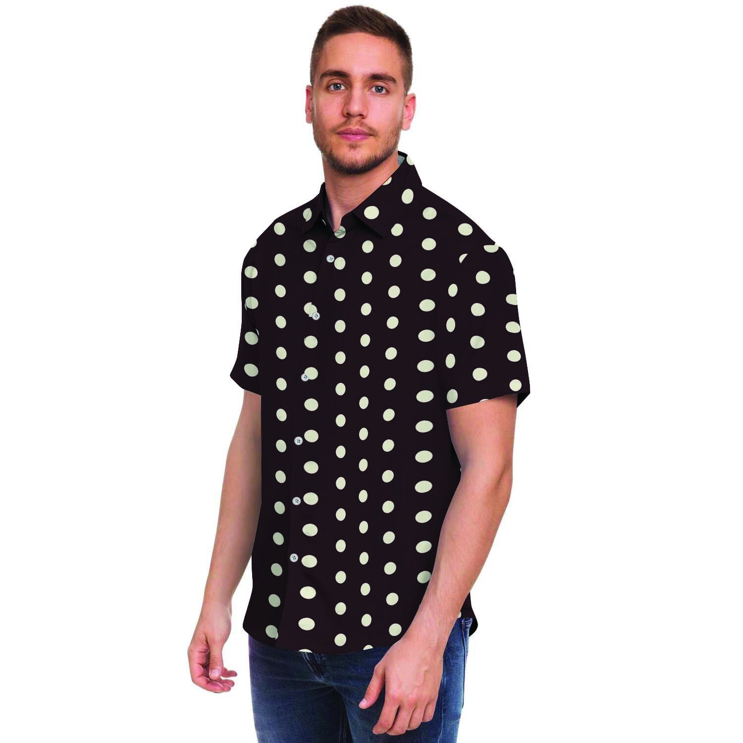 Black And White Tiniy Polka Dot Men's Short Sleeve Shirt-grizzshop