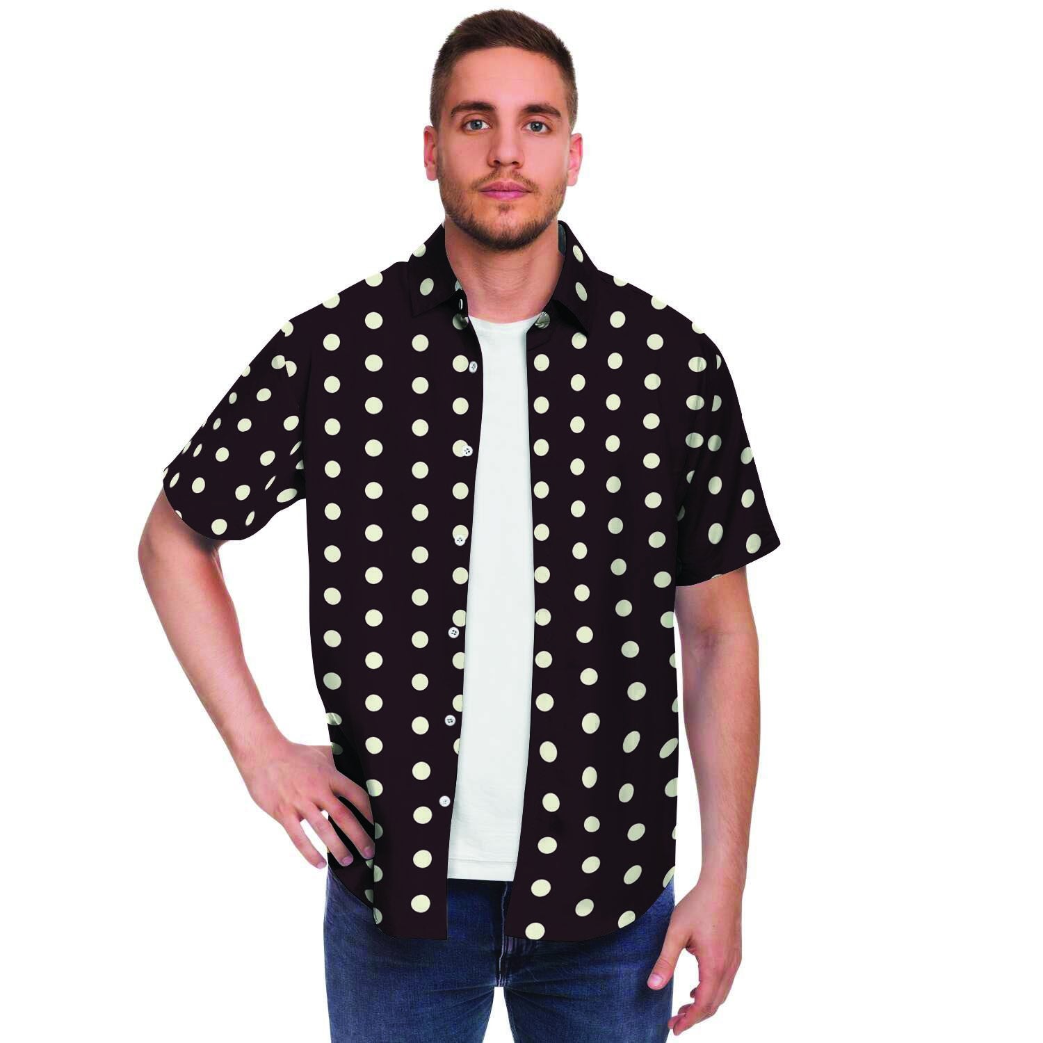 Black And White Tiniy Polka Dot Men's Short Sleeve Shirt-grizzshop