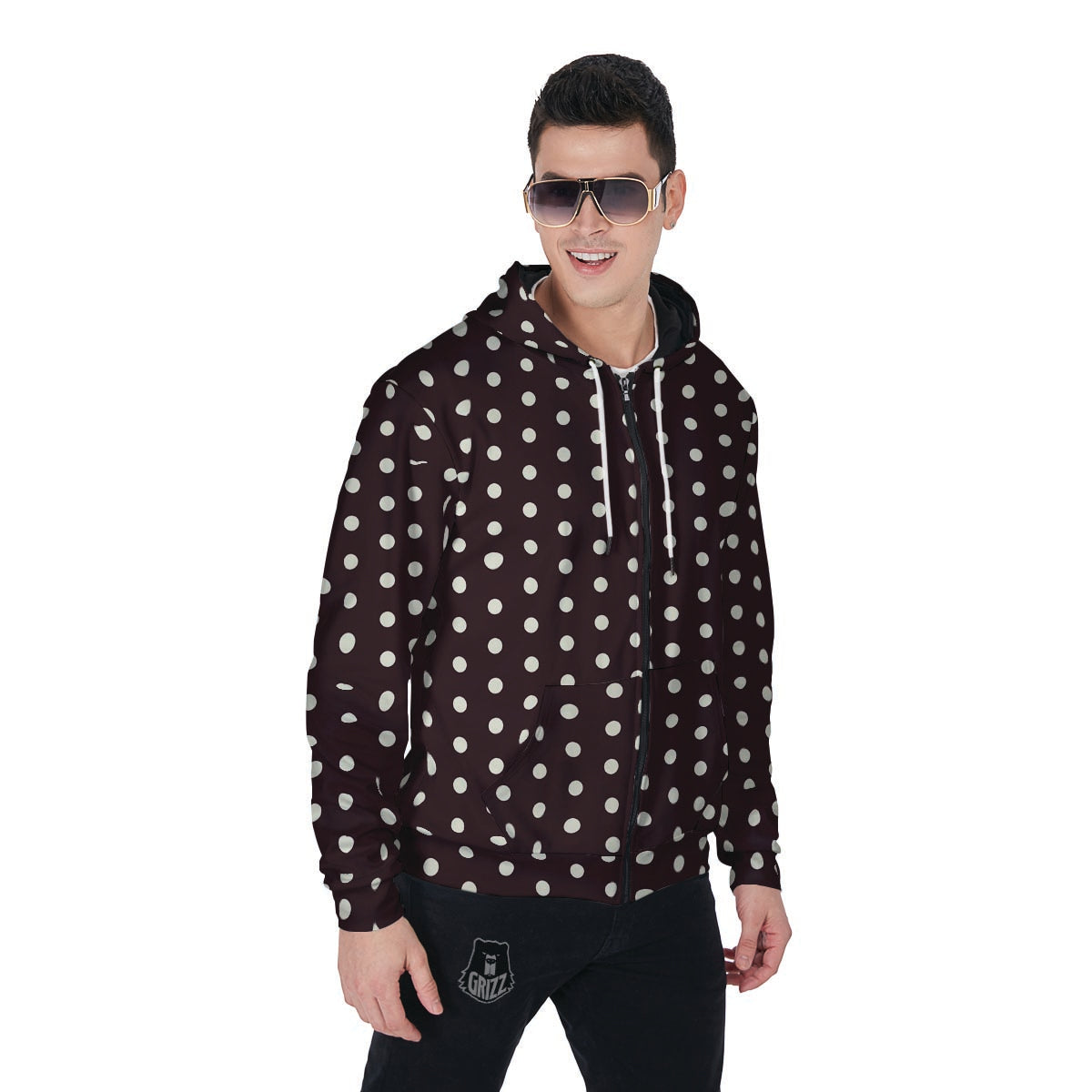 Black And White Tiniy Polka Dot Men's Zip Up Hoodie-grizzshop