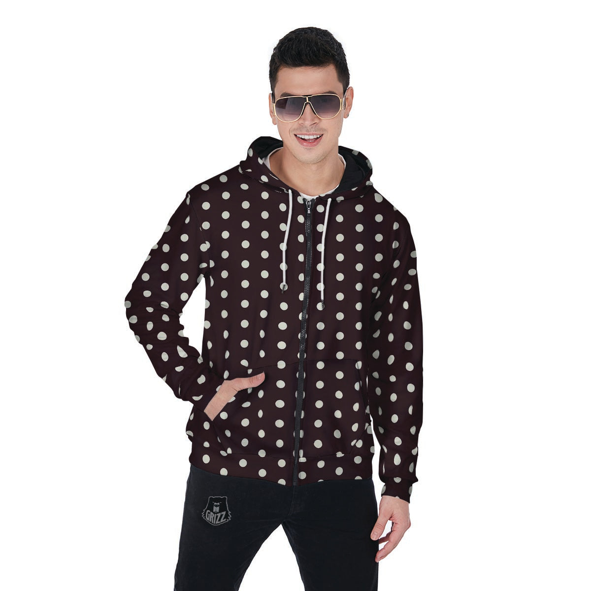 Black And White Tiniy Polka Dot Men's Zip Up Hoodie-grizzshop