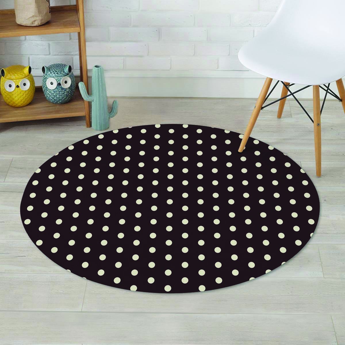 Black And White Tiniy Polka Dot Round Rug-grizzshop