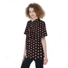 Black And White Tiniy Polka Dot Women's Short Sleeve Shirts-grizzshop