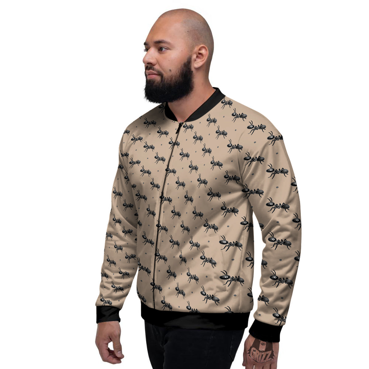 Black Ant Print Pattern Men's Bomber Jacket-grizzshop