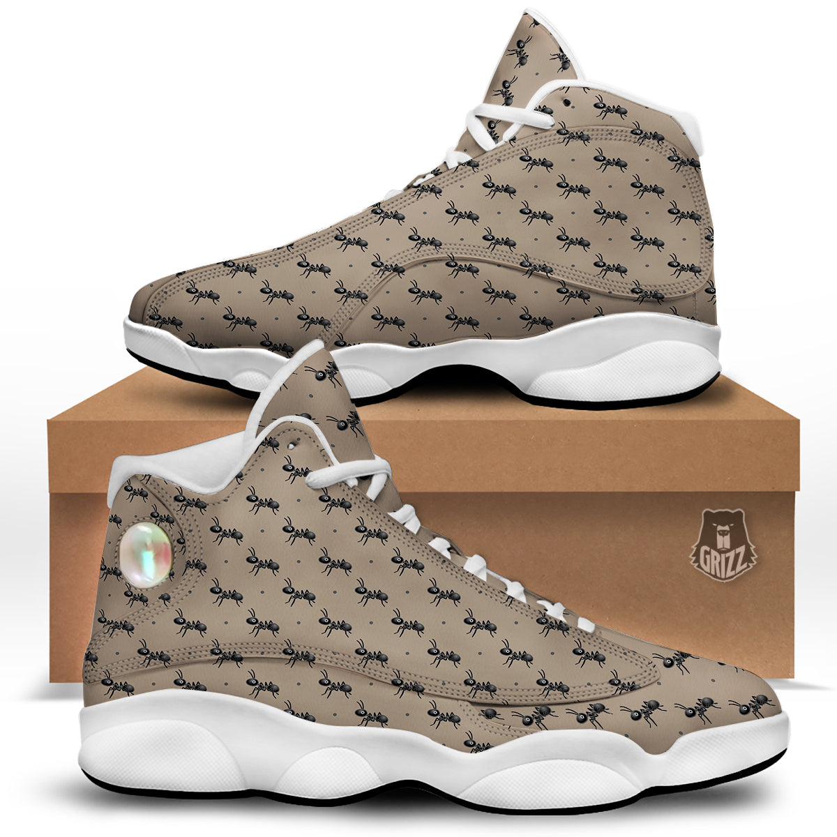 Black Ant Print Pattern White Basketball Shoes-grizzshop
