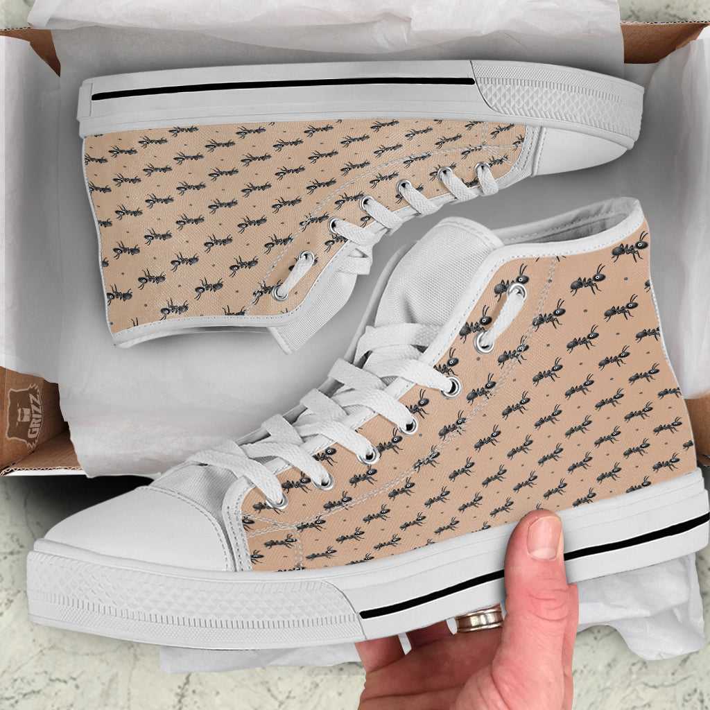 Black Ant Print Pattern White High Top Shoes-grizzshop