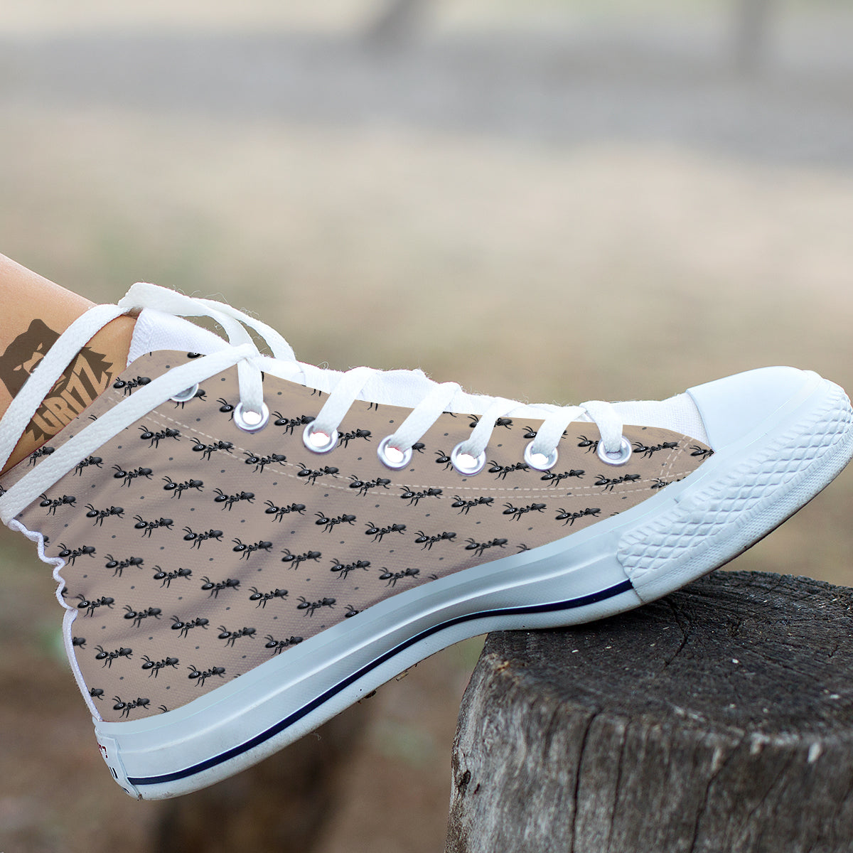 Black Ant Print Pattern White High Top Shoes-grizzshop