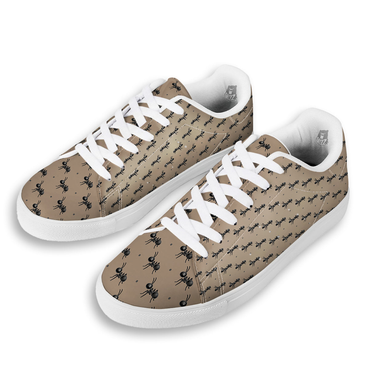 Black Ant Print Pattern White Low Top Sneakers-grizzshop