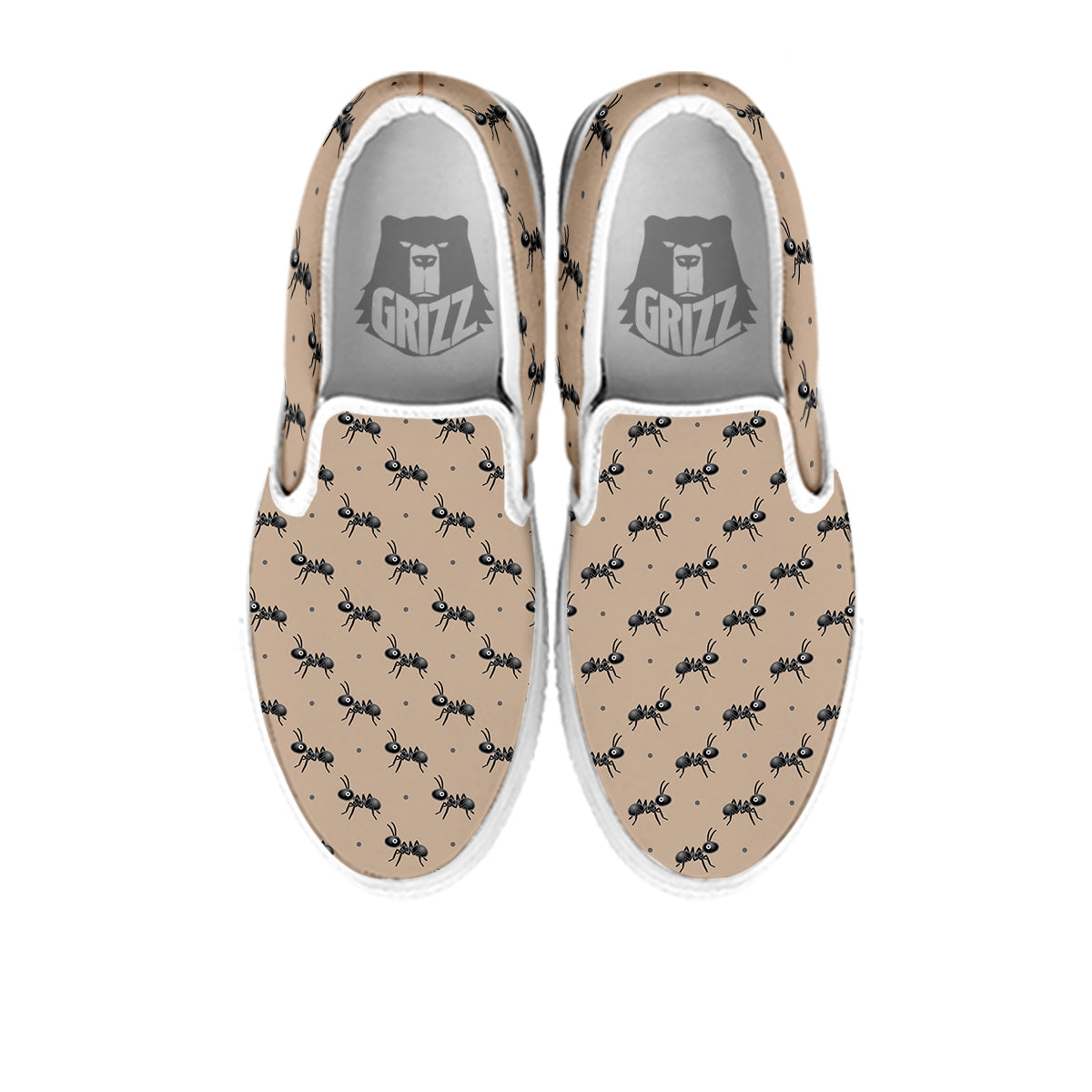Black Ant Print Pattern White Slip On Shoes-grizzshop
