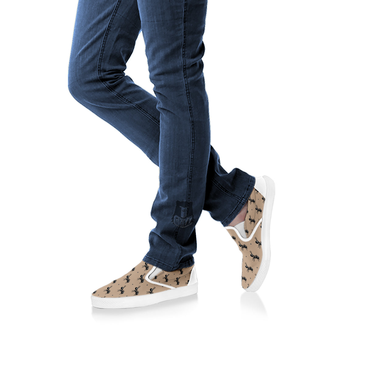 Black Ant Print Pattern White Slip On Shoes-grizzshop