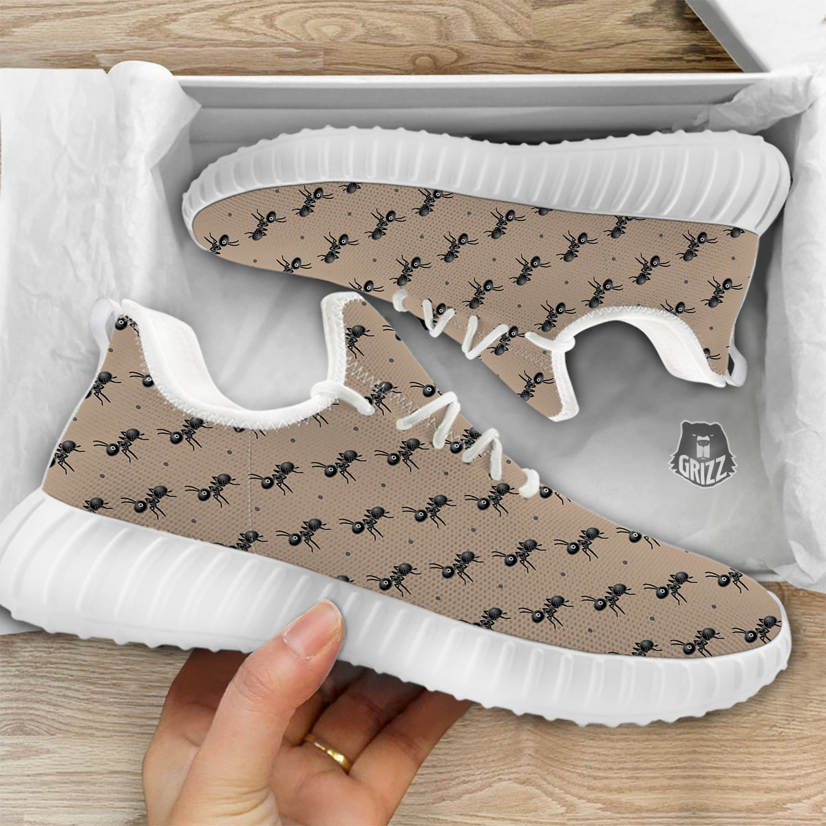 Black Ant Print Pattern White Walking Shoes-grizzshop