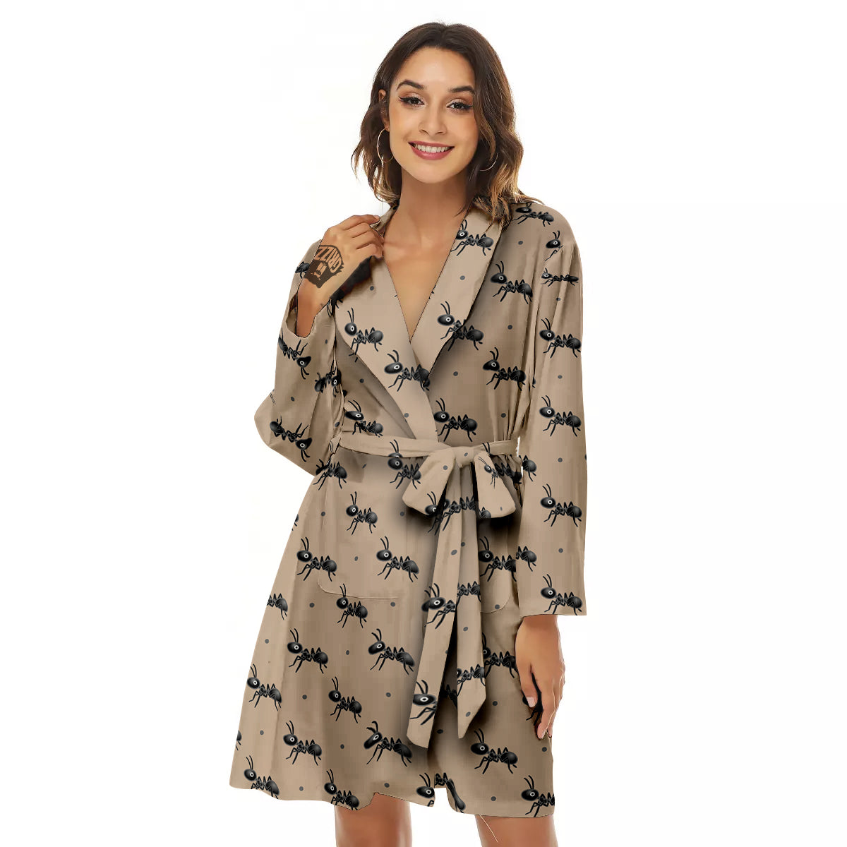 Black Ant Print Pattern Women's Robe-grizzshop