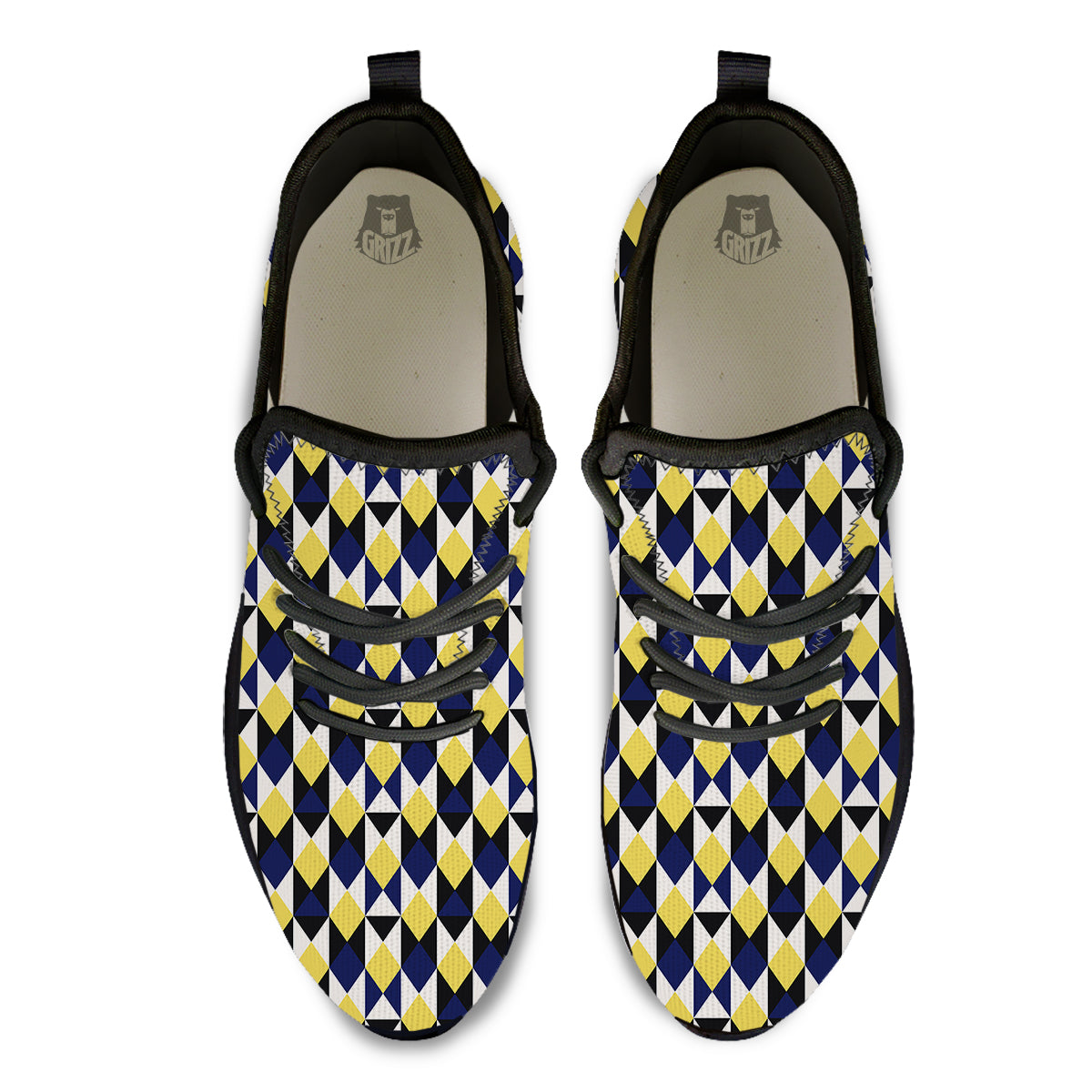 Black Argyle And Blue Yellow Print Pattern Black Athletic Shoes-grizzshop