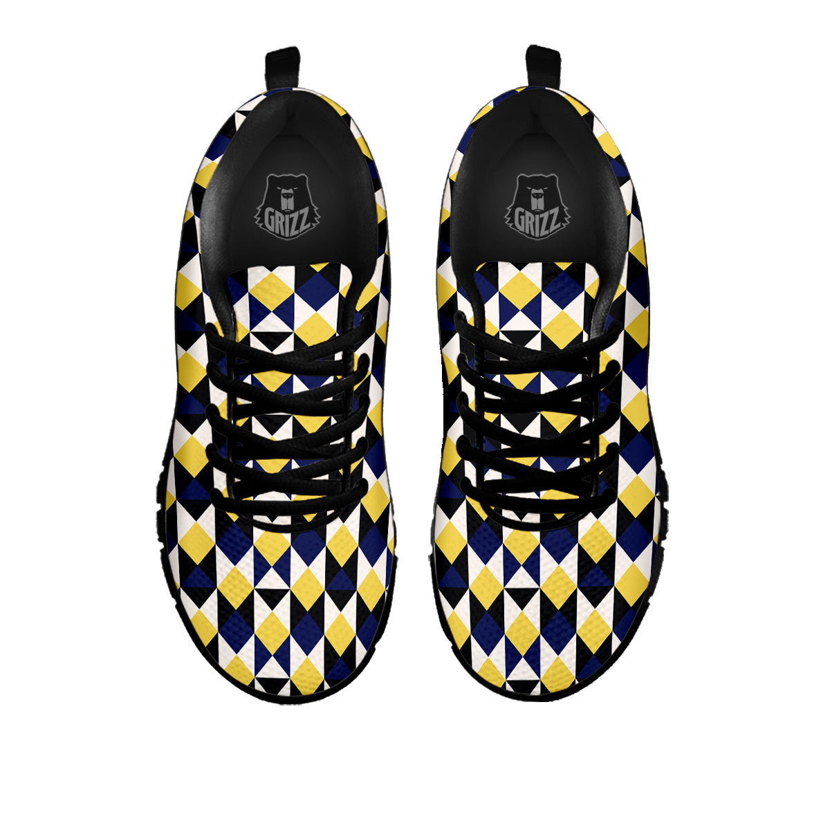 Black Argyle And Blue Yellow Print Pattern Black Sneaker-grizzshop