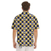 Black Argyle And Blue Yellow Print Pattern Men's Short Sleeve Shirts-grizzshop