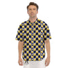 Black Argyle And Blue Yellow Print Pattern Men's Short Sleeve Shirts-grizzshop