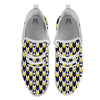 Black Argyle And Blue Yellow Print Pattern White Athletic Shoes-grizzshop