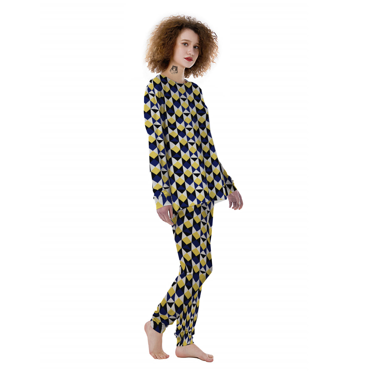 Black Argyle And Blue Yellow Print Pattern Women's Pajamas-grizzshop