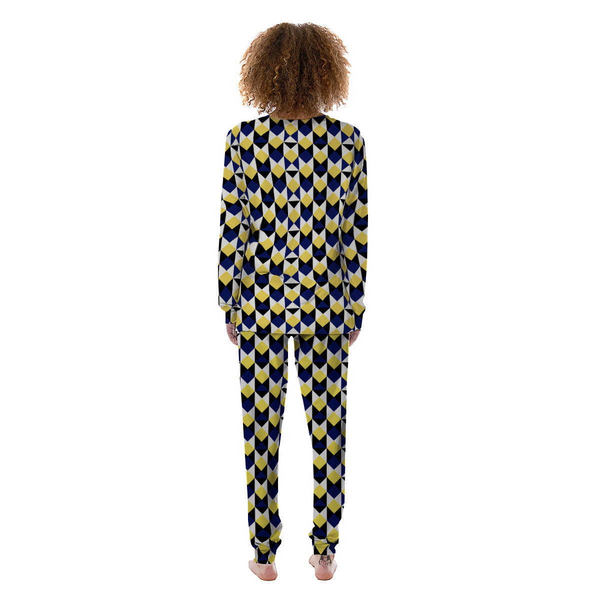 Black Argyle And Blue Yellow Print Pattern Women's Pajamas-grizzshop