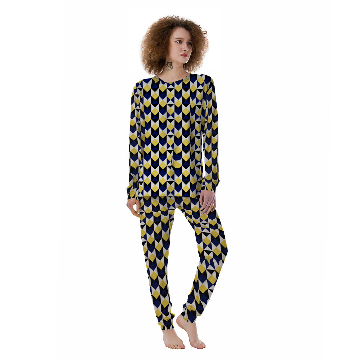 Black Argyle And Blue Yellow Print Pattern Women's Pajamas-grizzshop