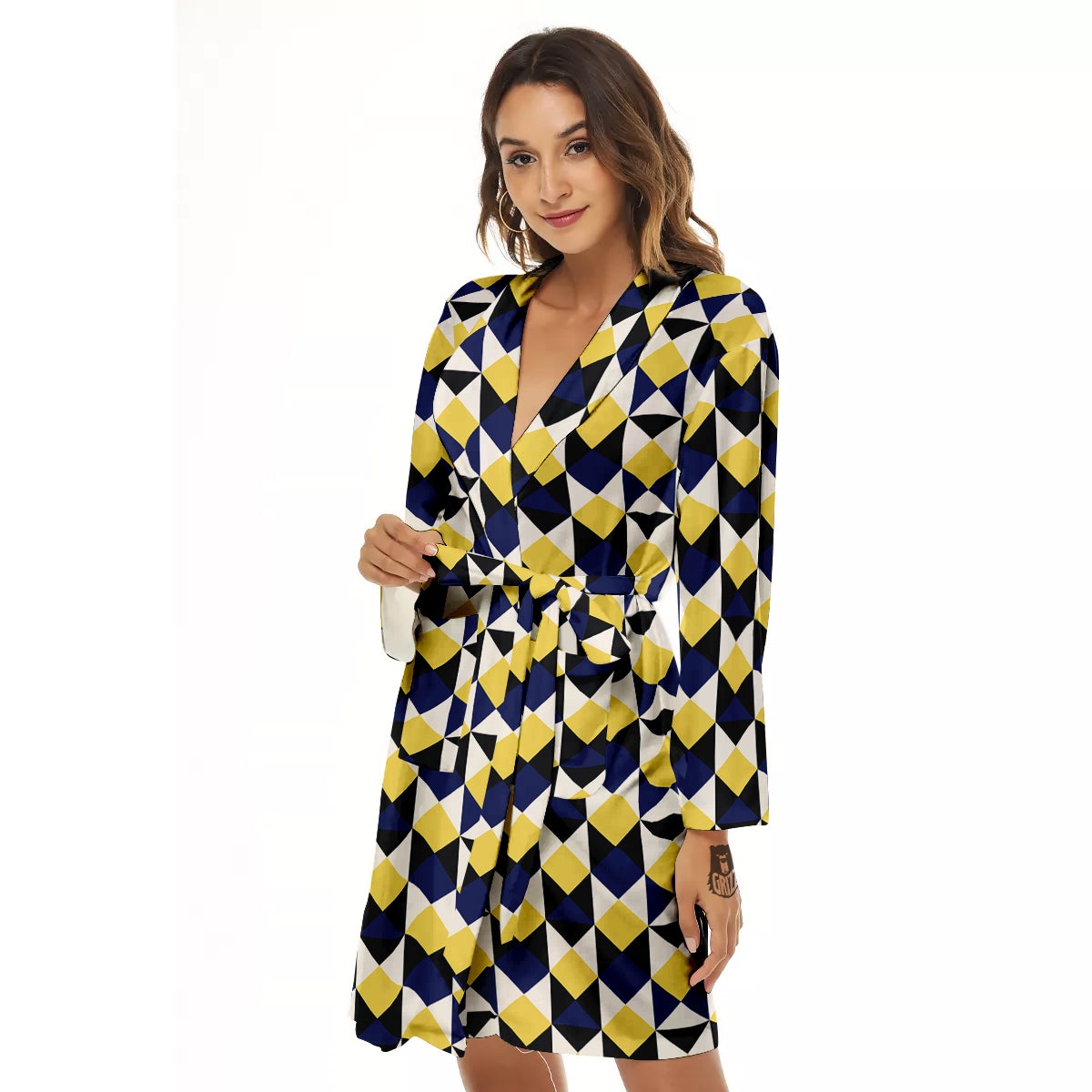 Black Argyle And Blue Yellow Print Pattern Women's Robe-grizzshop