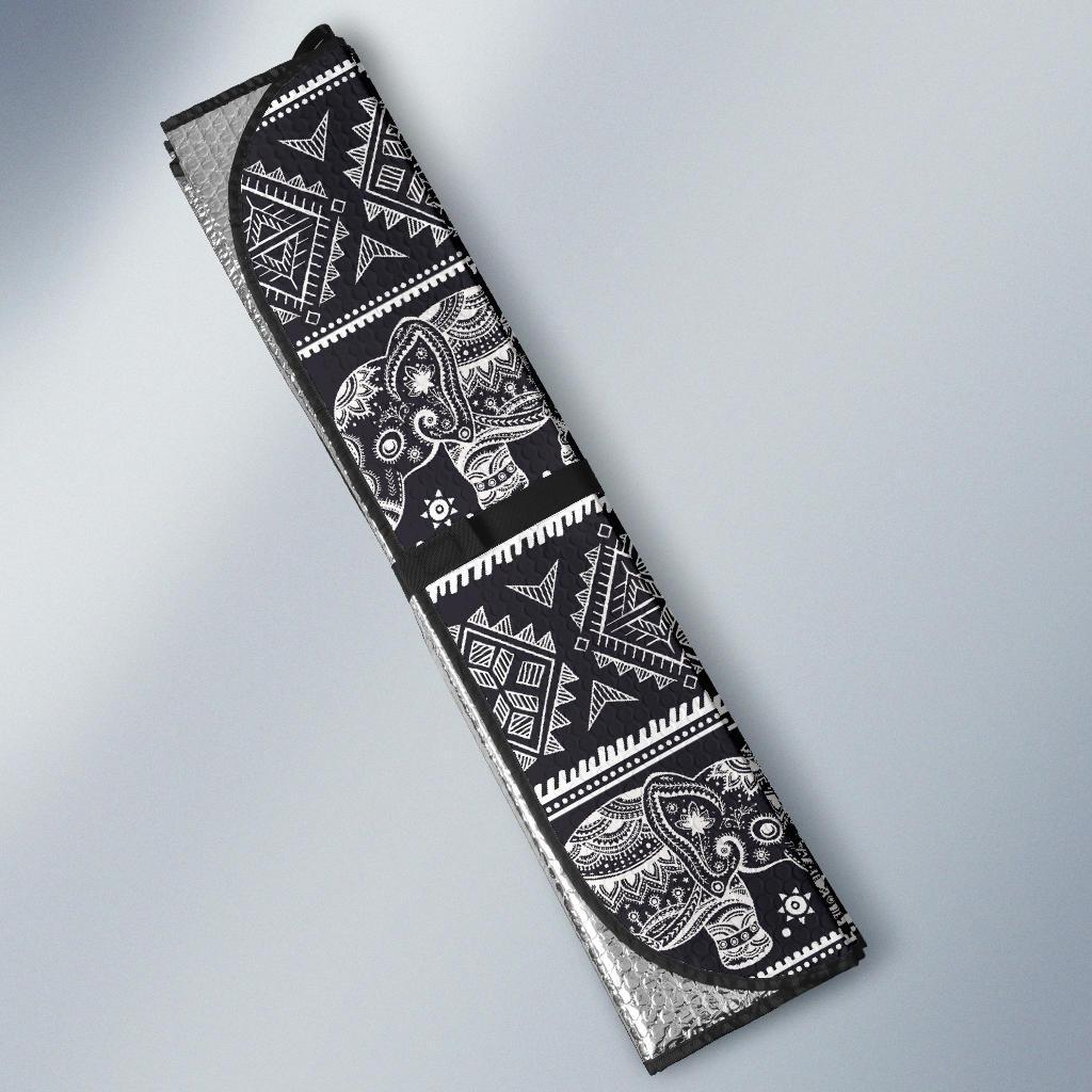 Black Aztec Elephant Pattern Print Car Sun Shade-grizzshop