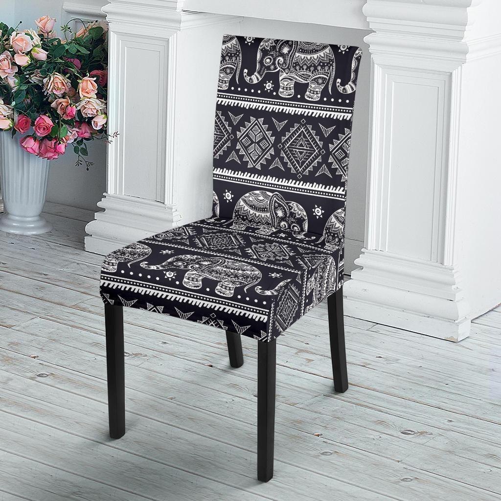 Black Aztec Elephant Pattern Print Chair Cover-grizzshop