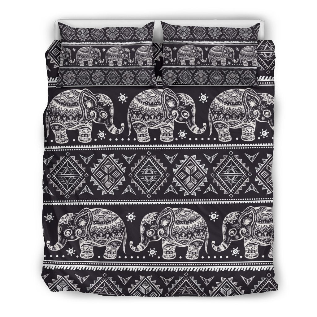 Black Aztec Elephant Pattern Print Duvet Cover Bedding Set-grizzshop