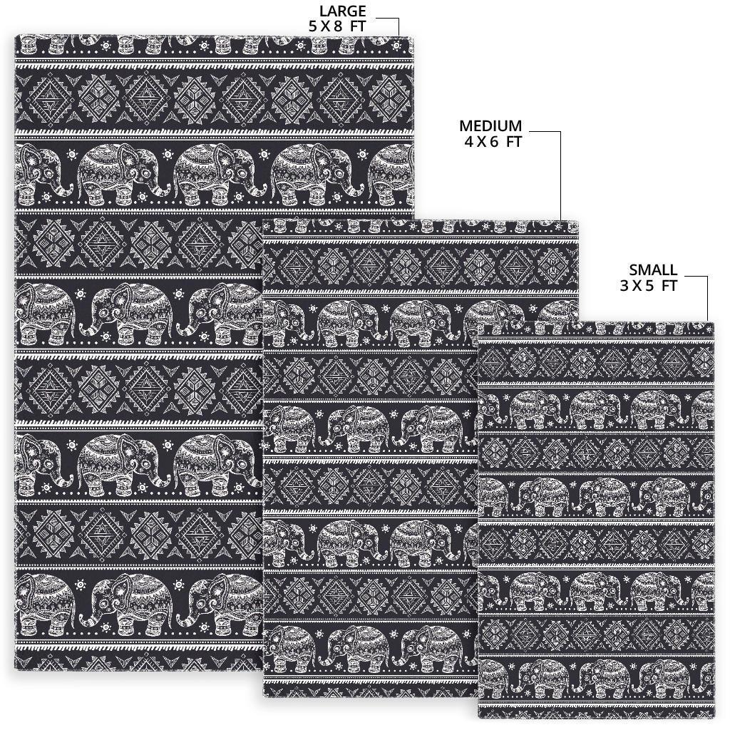 Black Aztec Elephant Pattern Print Floor Mat-grizzshop