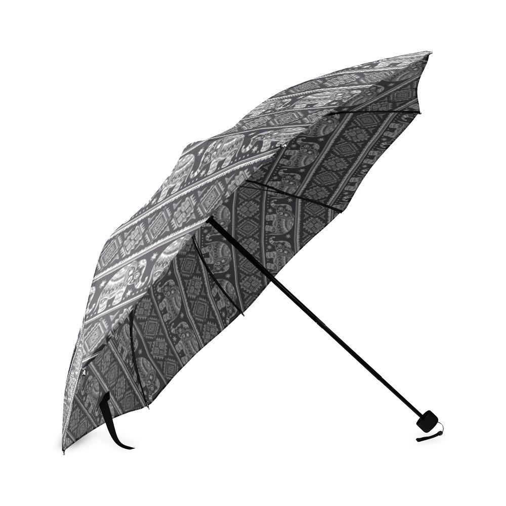 Black Aztec Elephant Pattern Print Foldable Umbrella-grizzshop