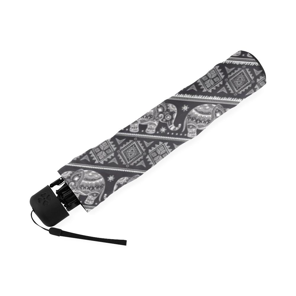 Black Aztec Elephant Pattern Print Foldable Umbrella-grizzshop
