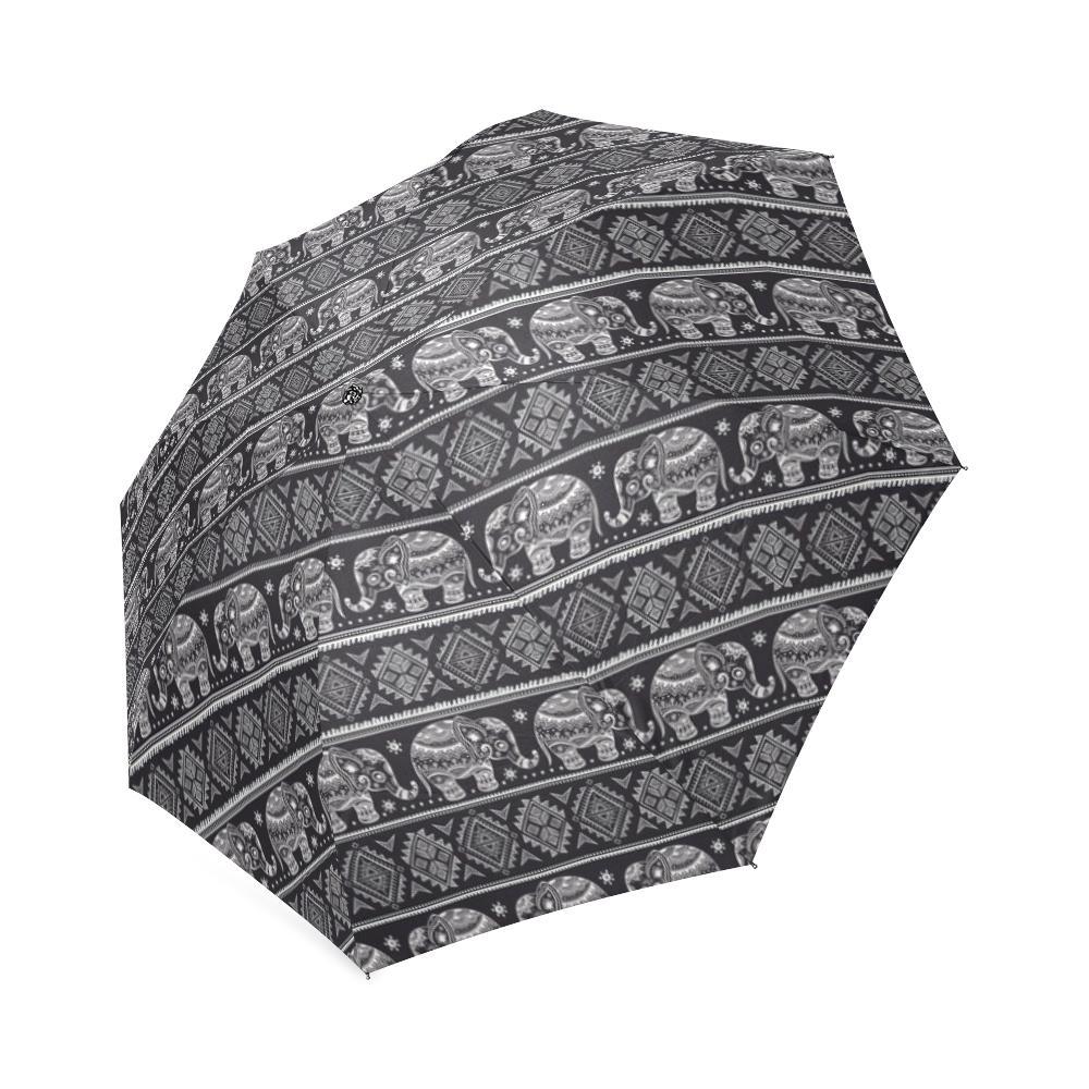 Black Aztec Elephant Pattern Print Foldable Umbrella-grizzshop