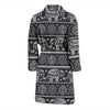 Black Aztec Elephant Pattern Print Men Long Robe-grizzshop