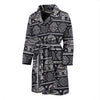 Black Aztec Elephant Pattern Print Men Long Robe-grizzshop