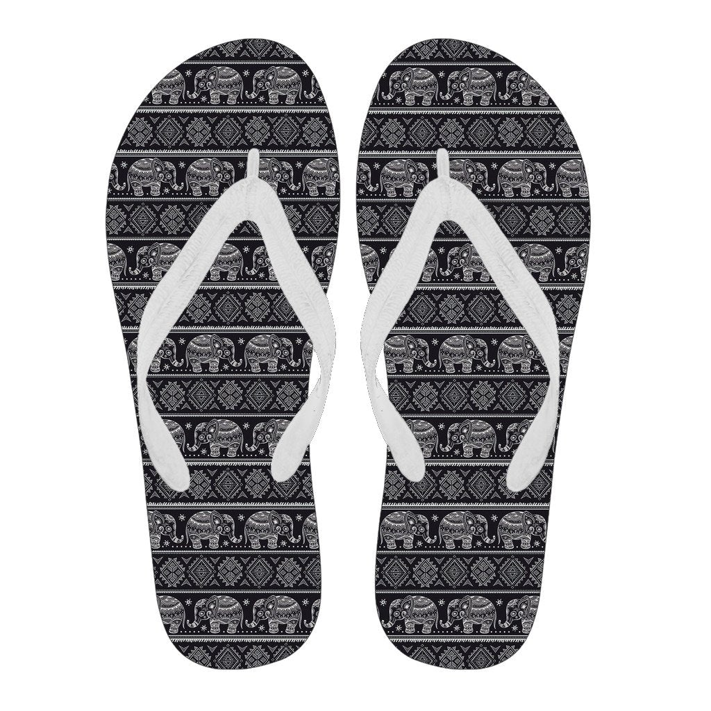 Black Aztec Elephant Pattern Print Men & Women Flip Flops-grizzshop