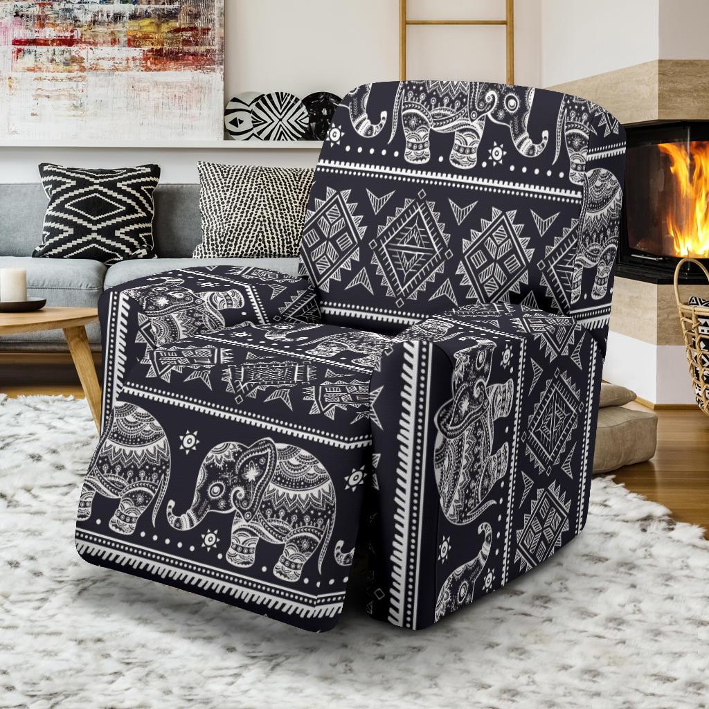 Black Aztec Elephant Pattern Print Recliner Cover-grizzshop