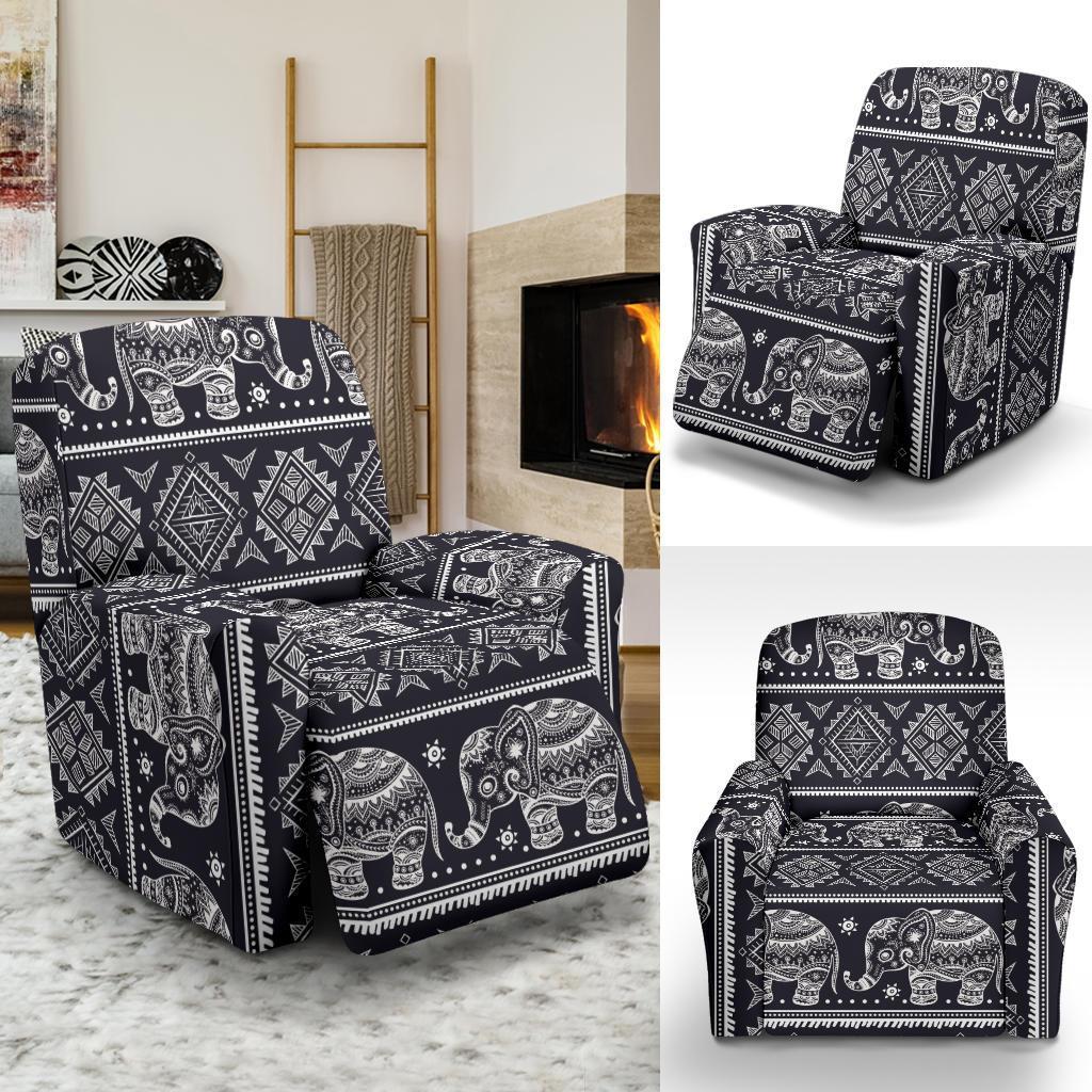 Black Aztec Elephant Pattern Print Recliner Cover-grizzshop