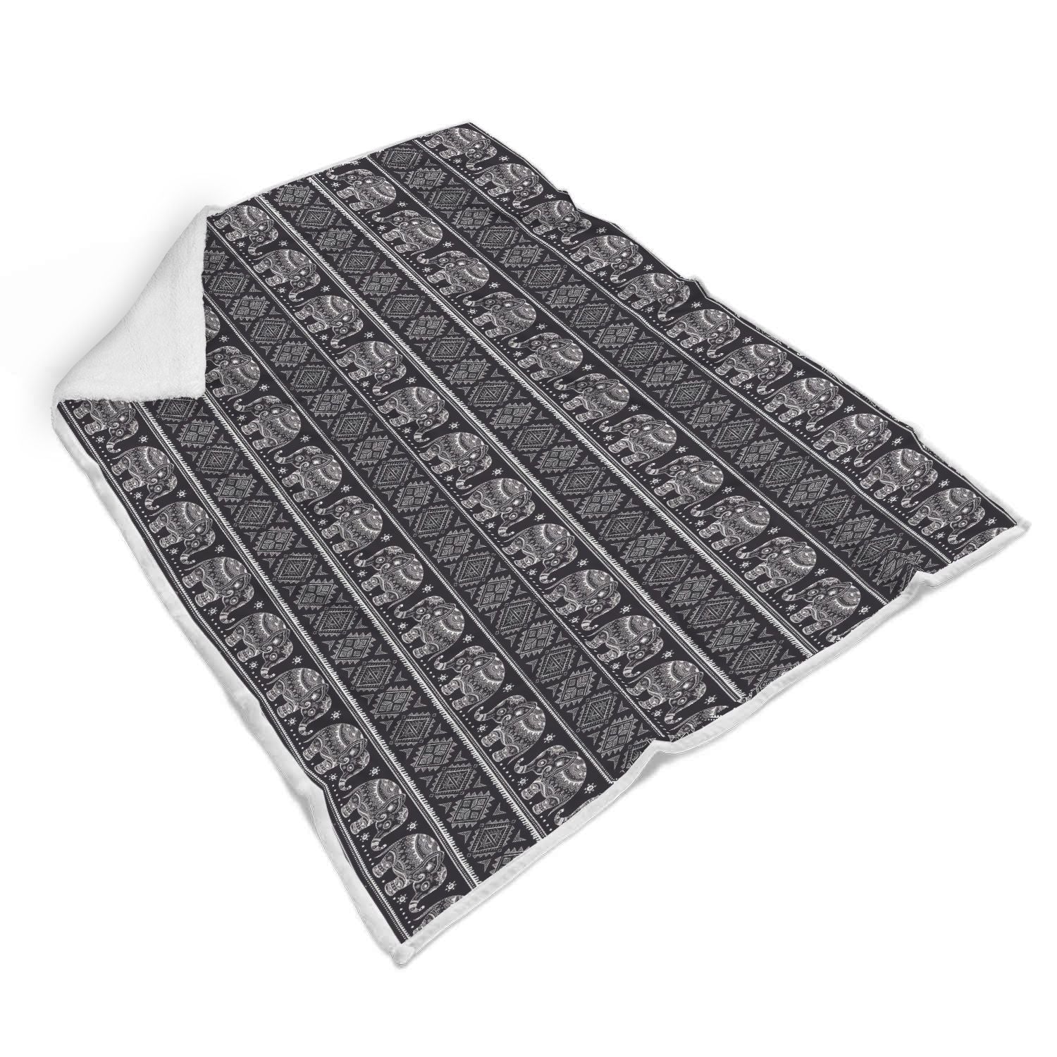 Black Aztec Elephant Pattern Print Throw Blanket-grizzshop