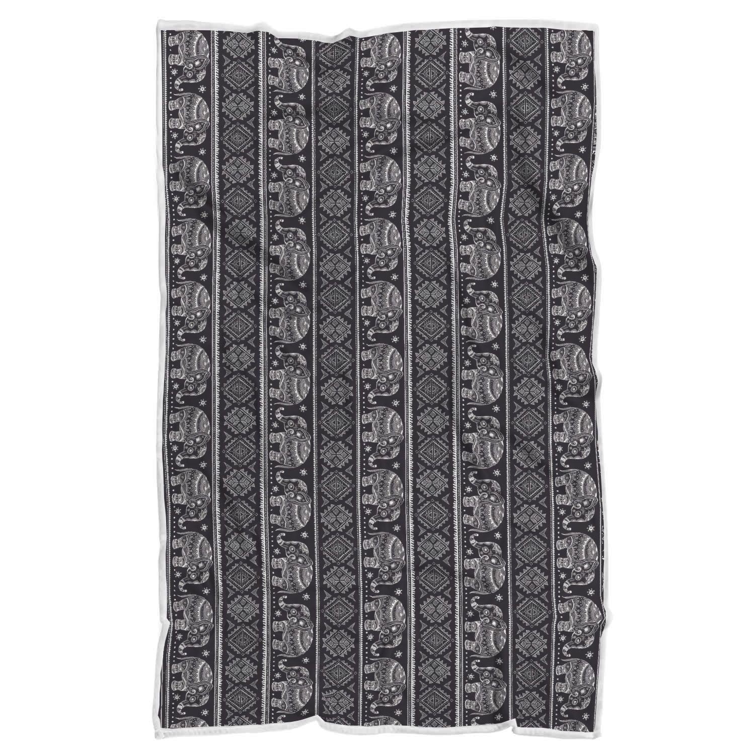 Black Aztec Elephant Pattern Print Throw Blanket-grizzshop