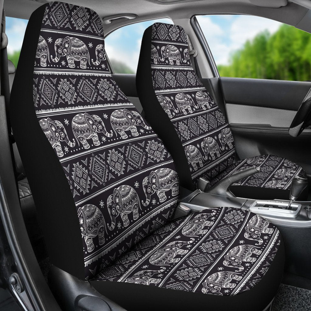 Black Aztec Elephant Pattern Print Universal Fit Car Seat Cover-grizzshop