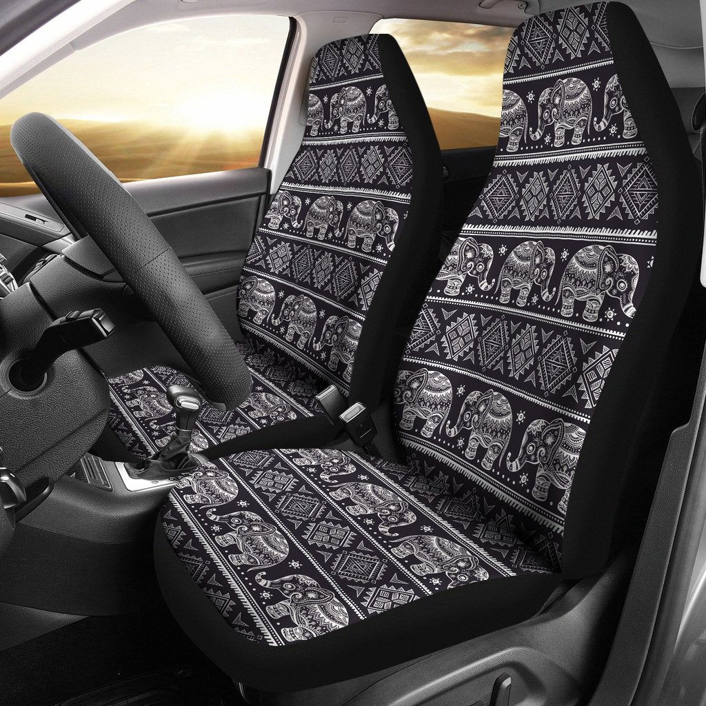 Black Aztec Elephant Pattern Print Universal Fit Car Seat Cover-grizzshop