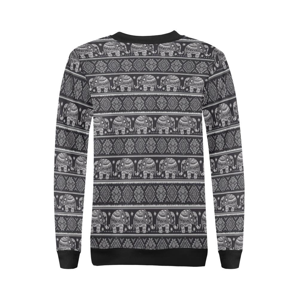 Black Aztec Elephant Pattern Print Women Crewneck Sweatshirt-grizzshop