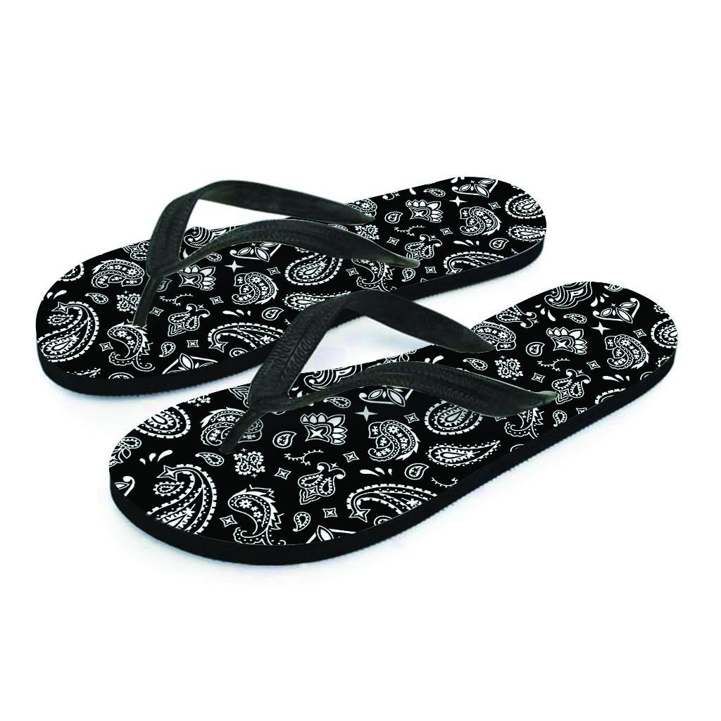 Black Bandana Men's Flip Flops-grizzshop