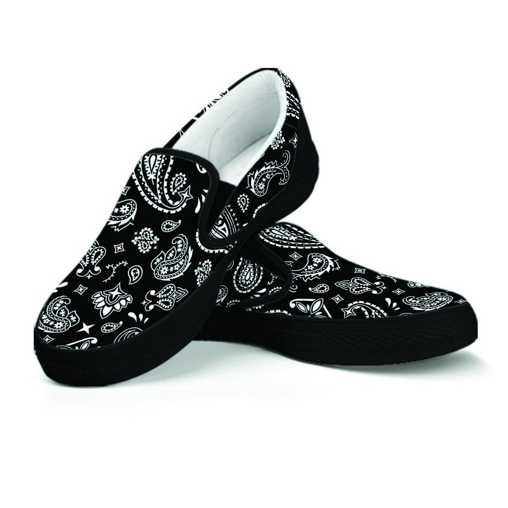 Black Bandana Men's Slip On Sneakers-grizzshop