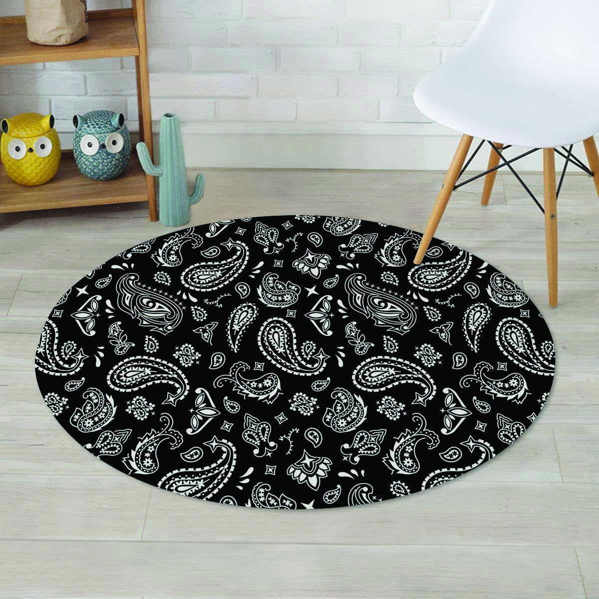 Black Bandana Round Rug-grizzshop