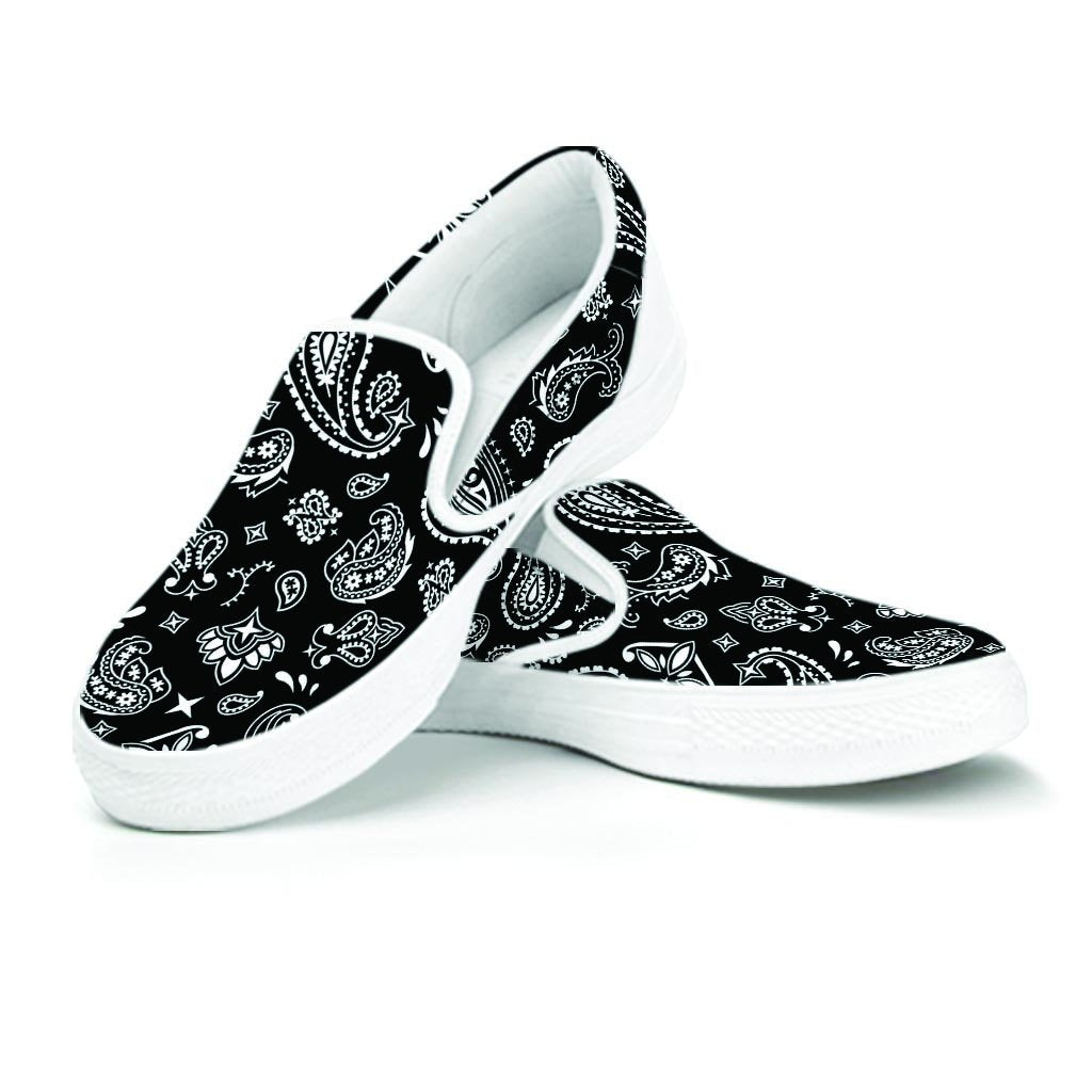 Black Bandana Women's Slip On Sneakers-grizzshop