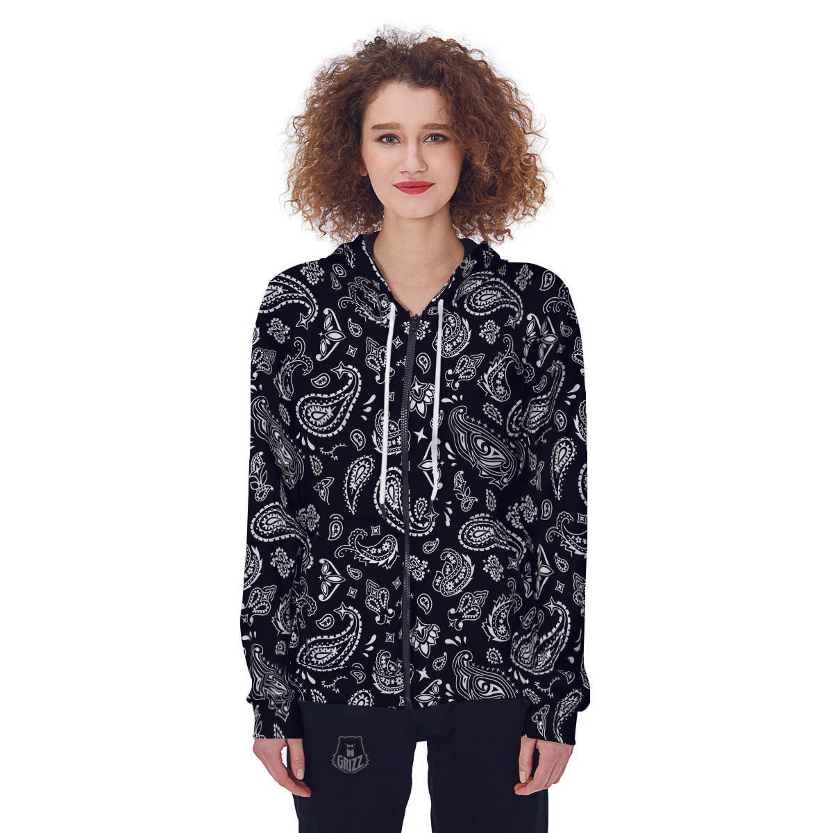 Black Bandana Women's Zip Up Hoodie-grizzshop