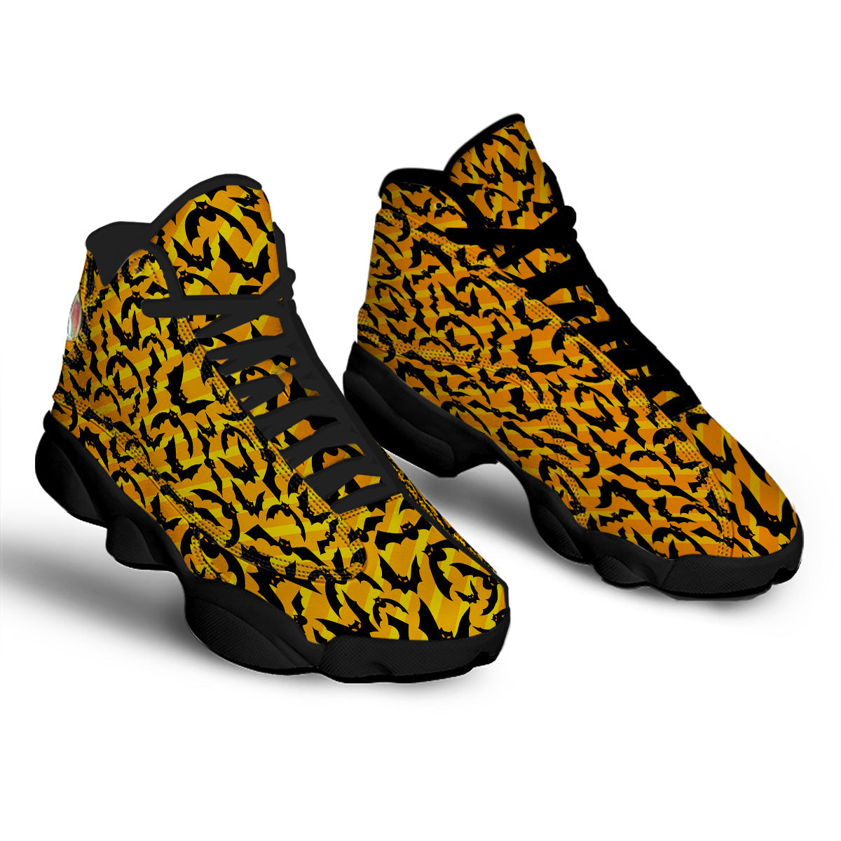Black Bat And Orange Striped Print Pattern Black Basketball Shoes-grizzshop