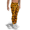 Black Bat And Orange Striped Print Pattern Men's Leggings-grizzshop