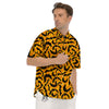 Black Bat And Orange Striped Print Pattern Men's Short Sleeve Shirts-grizzshop