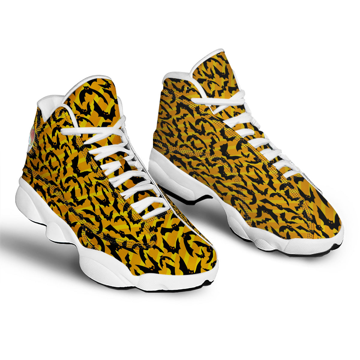 Black Bat And Orange Striped Print Pattern White Basketball Shoes-grizzshop